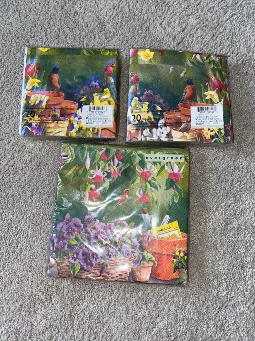 VTG Evergreen‎ Gardening Birds Cocktail & Luncheon Napkins Set New Deadstock